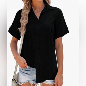 HOTOUCH Linen Button Down Shirt Black S NWT IN‎ PACKAGING